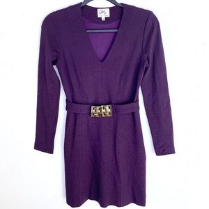 Milly Long Sleeve Purple Dress w/ Gold Buckle Belt
